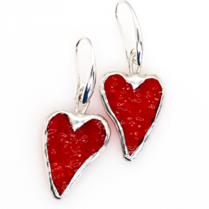 Серьги Сердечки из стекла и олова